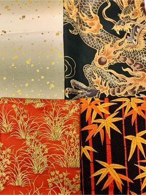 Asian Inspired Cotton Fabric Fat Quarter Bundle 4 Designs 18” x 22”